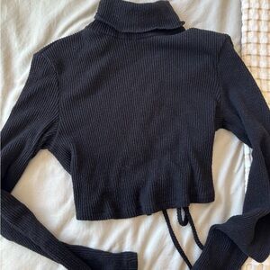 bershka open tie back cropped mock neck
